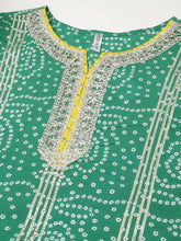 Stylum Women's Bandhani Print Cotton Straight Kurta Sharara Dupatta Set (KSDBANDHEJGRN) Thumbnail