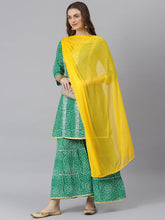 Stylum Women's Bandhani Print Cotton Straight Kurta Sharara Dupatta Set (KSDBANDHEJGRN) Thumbnail