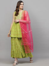 Stylum Women's Bandhej Printed & Embroidered Rayon Kurti Sharara Dupatta Set (KSDHEXAGREEN) Thumbnail