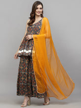 Stylum Women's Printed Rayon Kurta Sharara Dupatta Set (KSDNAVYBIBA) Thumbnail