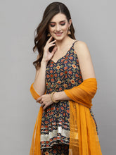 Stylum Women's Printed Rayon Kurta Sharara Dupatta Set (KSDNAVYBIBA) Thumbnail