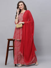 Stylum Women's Bandhej Printed & Embroidered Kurta Sharara Dupatta Set (KSDREDBERRY ) Thumbnail