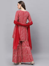 Stylum Women's Bandhej Printed & Embroidered Kurta Sharara Dupatta Set (KSDREDBERRY ) Thumbnail