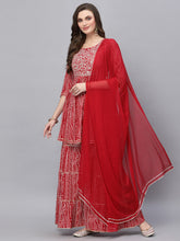 Stylum Women's Bandhej Printed & Embroidered Kurta Sharara Dupatta Set (KSDREDBERRY ) Thumbnail