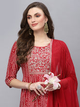Stylum Women's Bandhej Printed & Embroidered Kurta Sharara Dupatta Set (KSDREDBERRY ) Thumbnail