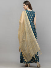Stylum Women's Gold Printed Cotton Kurta Sharara Dupatta Set (KSDTEALZOYA) Thumbnail