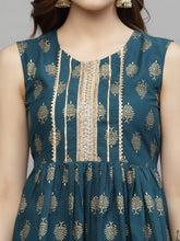 Stylum Women's Gold Printed Cotton Kurta Sharara Dupatta Set (KSDTEALZOYA) Thumbnail