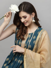Stylum Women's Gold Printed Cotton Kurta Sharara Dupatta Set (KSDTEALZOYA) Thumbnail