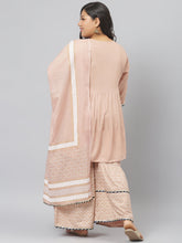 Stylum Women's  Printed Rayon Pleated Kurta Sharara Dupatta Set (KSDTexoBeigeSet) Thumbnail