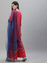 Stylum Women's Gold Printed Rayon A-Line Kurta Sharara Dupatta Set (KSDVISTARUBY) Thumbnail