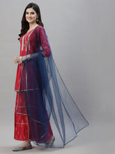 Stylum Women's Gold Printed Rayon A-Line Kurta Sharara Dupatta Set (KSDVISTARUBY) Thumbnail