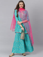 Stylum Women's Printed Kurta Sharara Dupatta Set (KSDVistaTurqSet) Thumbnail