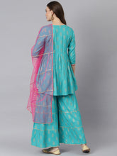 Stylum Women's Printed Kurta Sharara Dupatta Set (KSDVistaTurqSet) Thumbnail