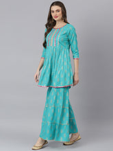 Stylum Women's Printed Kurta Sharara Dupatta Set (KSDVistaTurqSet) Thumbnail