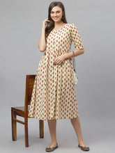 Stylum Women's Floral Printed Cotton Midi Flared Dress (MILANBEIGE) Thumbnail