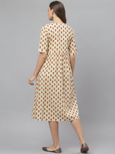 Stylum Women's Floral Printed Cotton Midi Flared Dress (MILANBEIGE) Thumbnail