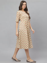 Stylum Women's Floral Printed Cotton Midi Flared Dress (MILANBEIGE) Thumbnail
