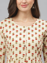 Stylum Women's Floral Printed Cotton Midi Flared Dress (MILANBEIGE) Thumbnail