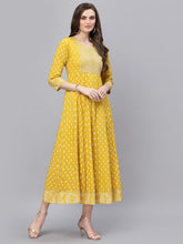 Stylum Women's Mustard Embroidered Long Kurta (MUSTRDDION) Thumbnail