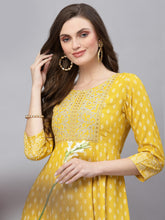 Stylum Women's Mustard Embroidered Long Kurta (MUSTRDDION) Thumbnail
