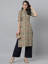 Stylum Women's Floral Printed Rayon A-Line Kurta (Mairabeige) Thumbnail