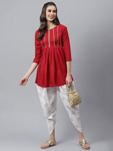 Stylum Women's Embellished Rayon Pleated kurta Dhoti Pant Set (Maroondhotiset) Thumbnail