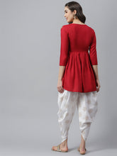 Stylum Women's Embellished Rayon Pleated kurta Dhoti Pant Set (Maroondhotiset) Thumbnail