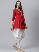 Stylum Women's Embellished Rayon Pleated kurta Dhoti Pant Set (Maroondhotiset) Thumbnail