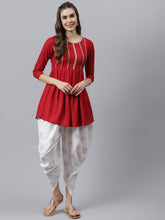 Stylum Women's Embellished Rayon Pleated kurta Dhoti Pant Set (Maroondhotiset) Thumbnail