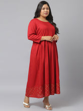 Stylum Women's Gold Printed Rayon Flared Kurta Dupatta Set (MaroontriangleKD) Thumbnail