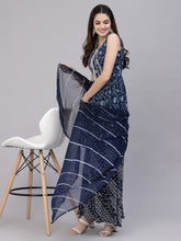 Stylum Women's Bandhej Printed Cotton Flared Short Kurta Sharara Dupatta Set (NAVYAUDI) Thumbnail
