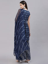 Stylum Women's Bandhej Printed Cotton Flared Short Kurta Sharara Dupatta Set (NAVYAUDI) Thumbnail