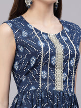 Stylum Women's Bandhej Printed Cotton Flared Short Kurta Sharara Dupatta Set (NAVYAUDI) Thumbnail