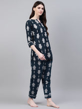 Stylum Women's Floral Print Cotton Plus Size Night Suit Set (NIST007) Thumbnail