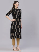 Stylum Women's Block Printed Rayon A-Line Kurta (NOMIBLACK) Thumbnail