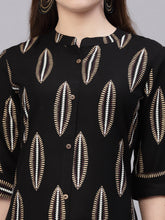 Stylum Women's Block Printed Rayon A-Line Kurta (NOMIBLACK) Thumbnail