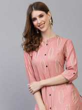 Stylum Women's Block Printed Rayon A-Line Kurta (NOMIBLUSH) Thumbnail