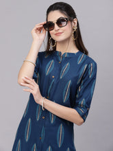 Stylum Women's Block Printed Rayon A-Line Kurta (NOMITEAL) Thumbnail