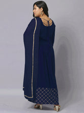 Stylum Women's Gold Printed Rayon Flared Kurta Dupatta Set (NavyTriangleKD) Thumbnail