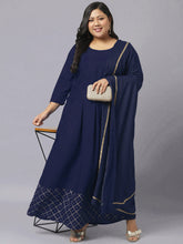 Stylum Women's Gold Printed Rayon Flared Kurta Dupatta Set (NavyTriangleKD) Thumbnail