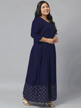 Stylum Women's Gold Printed Rayon Flared Kurta Dupatta Set (NavyTriangleKD) Thumbnail