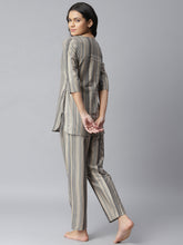 Stylum Women's Gold Striped Printed Night Suit Set (NIST0018) Thumbnail