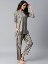 Stylum Women's Gold Striped Printed Night Suit Set (NIST0018) Thumbnail