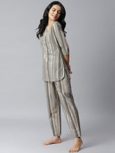 Stylum Women's Gold Striped Printed Night Suit Set (NIST0018) Thumbnail