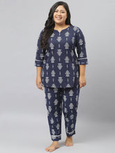 Stylum Women's Floral Print Cotton Plus Size Night Suit Set (NIST007) Thumbnail