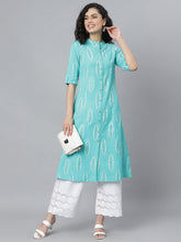 Stylum Women's Block Printed Rayon A-Line Kurta (Nomiturq) Thumbnail