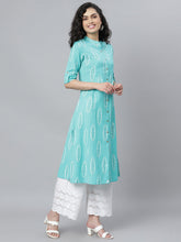 Stylum Women's Block Printed Rayon A-Line Kurta (Nomiturq) Thumbnail