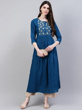 Stylum Women's Embroidered Rayon Flared Kurta (Noorteal) Thumbnail