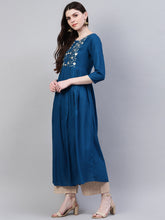 Stylum Women's Embroidered Rayon Flared Kurta (Noorteal) Thumbnail