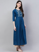 Stylum Women's Embroidered Rayon Flared Kurta (Noorteal) Thumbnail